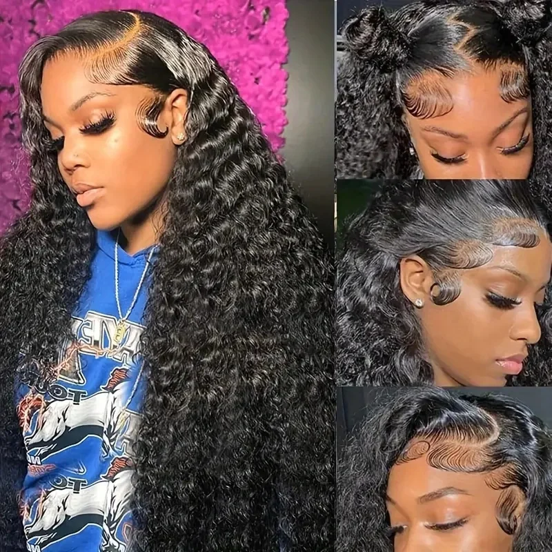 Pelucas frontales de encaje de onda profunda para mujeres, cabello humano transparente, pelucas prearrancadas, 13 × 6, 1B