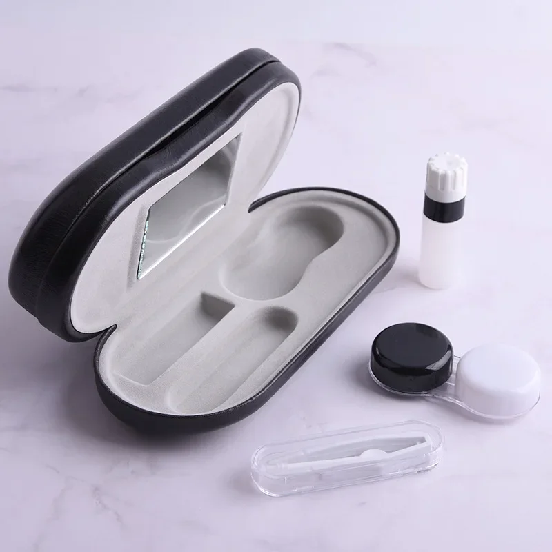 2 In 1 Double Layer Glasses Box Contact Lens Case for Men Women Creative Dual Use Glasses Case Eyewear Leather Steel Hinges