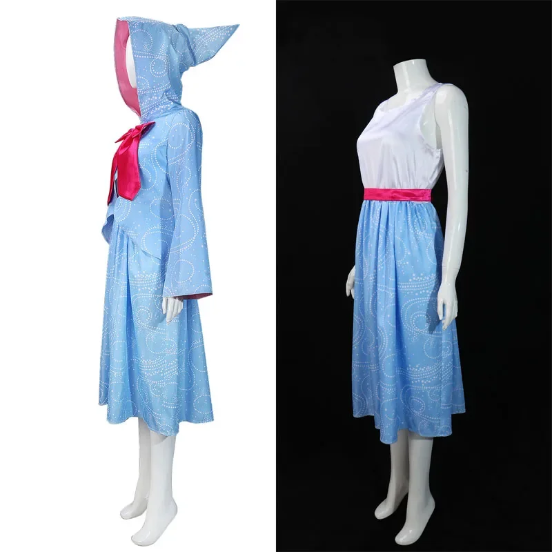 Disfraz de Halloween de Cenicienta, Hada Madrina, disfraz de Cosplay para niñas y mujeres, vestido con estampado azul claro, conjunto de fiesta elegante OI8019