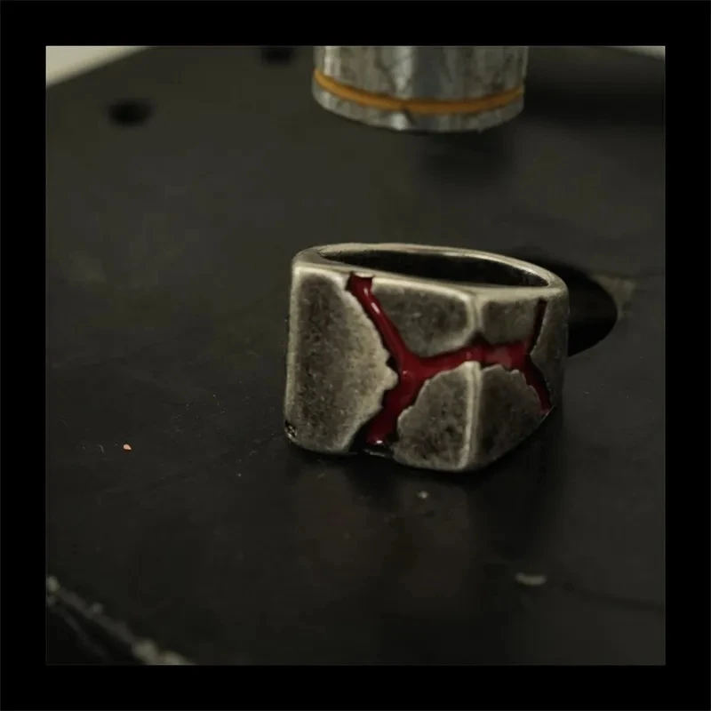 Bague en argent regardé 925 faite à la main pour hommes et femmes, matiques rétro Pioneer Red Cracks, design de niche, accessoires Hip Hop, mode