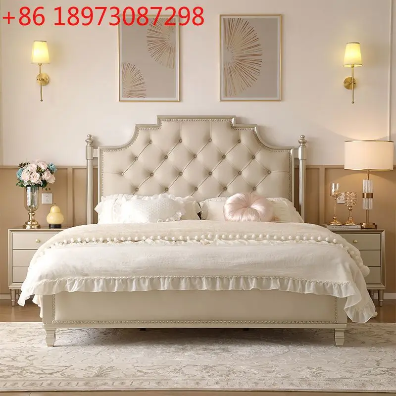 

American light luxury solid wood bed modern simple master bedroom French cream wind princess bed