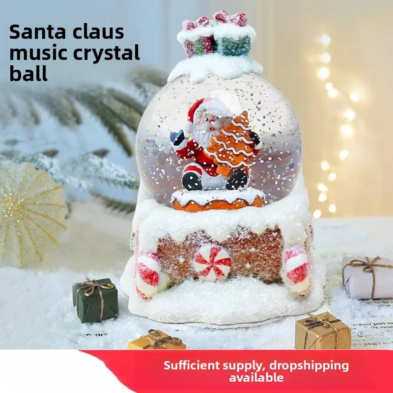 DurableSanta Claus Glows Spinning Snow Crystal Ball Music Box Music Box Christmas Birthday Gift