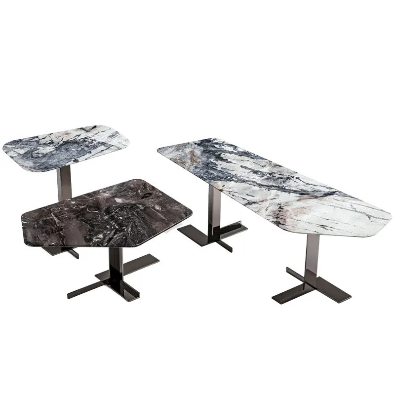 

Square stainless steel marble coffee table simple modern metal combination tea table light luxury Nordic designer small