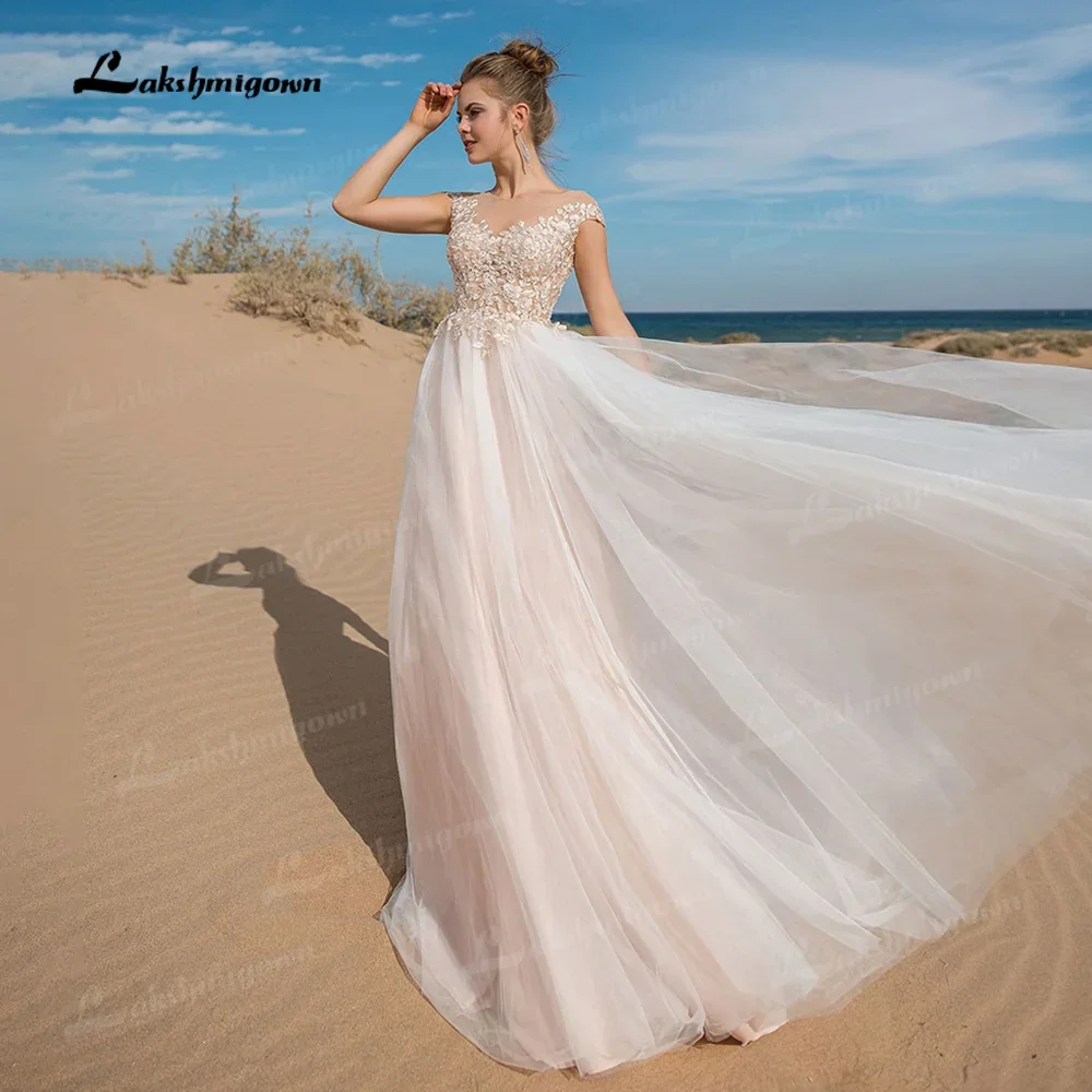 Vintage praia princesa vestidos de casamento longue robe de soiree simples robe de soiree boho mangas curtas vestido de noiva renda robe