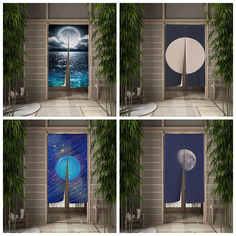 

Japanese Door Curtain Moon Night Partition Kitchen Doorway Decorative Drapes Cafe Lzakaya Entrance Noren Hanging Half-Curtain