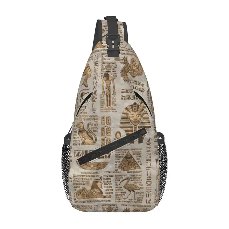

Custom Egyptian Hieroglyphs Deities Sling Crossbody Backpack Ancient Egypt Symbol Shoulder Chest Bag for Travel Hiking Daypack