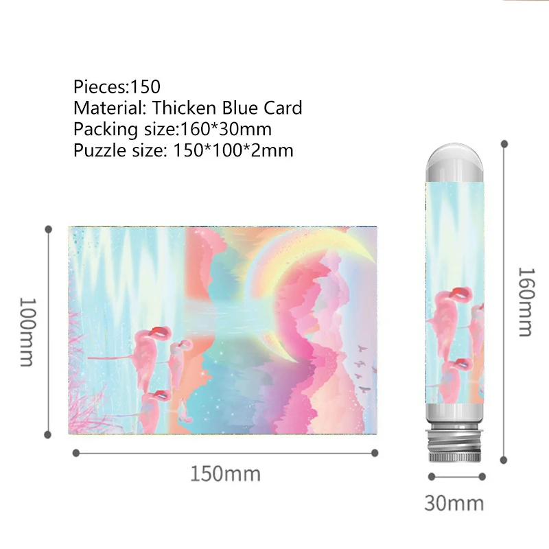 Mini 150P Test Tube Jigsaw Puzzle, Dreamy Flamingo Artwork for Adults, Compact Family Entertainment, Ideal Mini Present