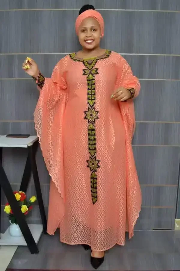 2025 African Dresses for Women Muslim Lace Boubou Dashiki Traditional Africa Clothes Ankara Outfits Evening Gown With Headtie