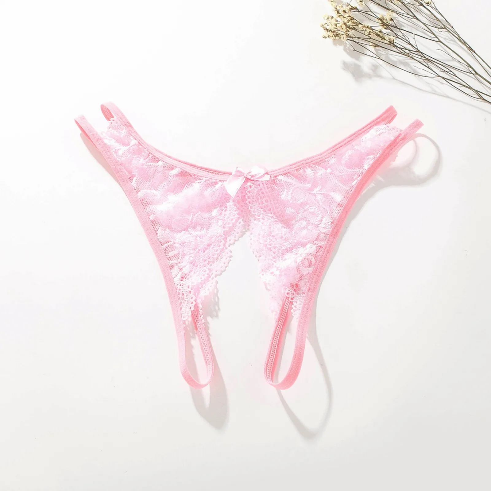 Sexy Lingerie Women\'s Panties Crotch Opening Transparent G-Strings Thongs Solid Bowknot Underwear For Ladies Women Lace Panties