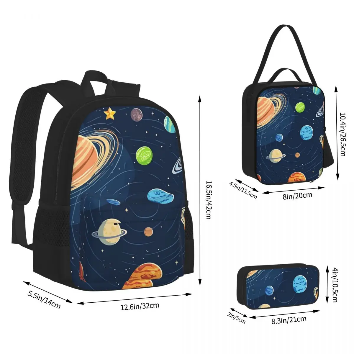 Solar System Space Planets Universe Backpacks Bookbag Children School Bags Kids Rucksack Lunch Bag Pen Bag Three-Piece Set