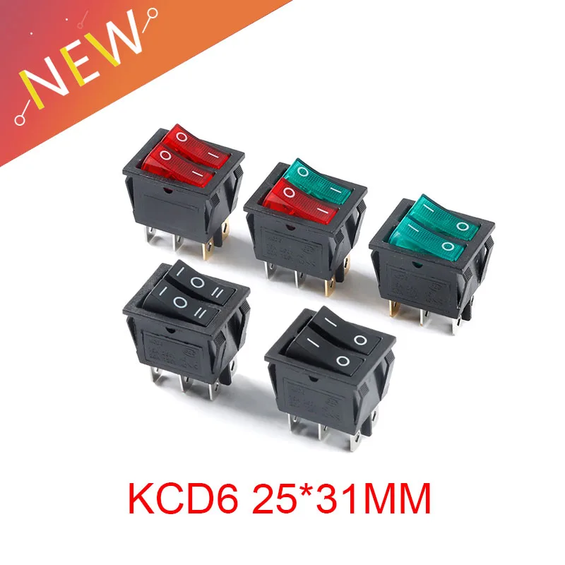 KCD6 4pin 6Pin 16A 250V 20A 125V 25*31MM Double Light Rocker Switch ON-OFF KCD8 Boat Power Switches 31X25 ON OFF ON
