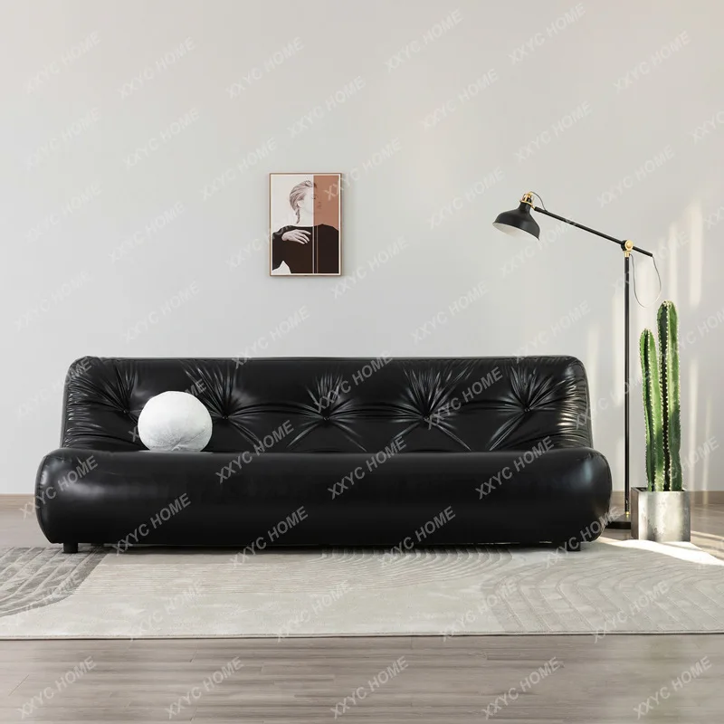 

Retro Black Leather Art Small Apartment Three-person Living Room Modern Simple Bed And Breakfast Hotel Sofa