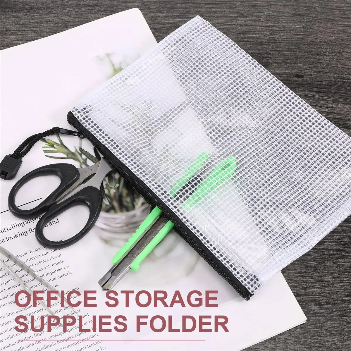 A40I 18Pcs Mesh Zipper Pouch Document Bag, 8 Assorted Size, Waterproof Plastic Zip File Folders, Multipurpose for ,Home