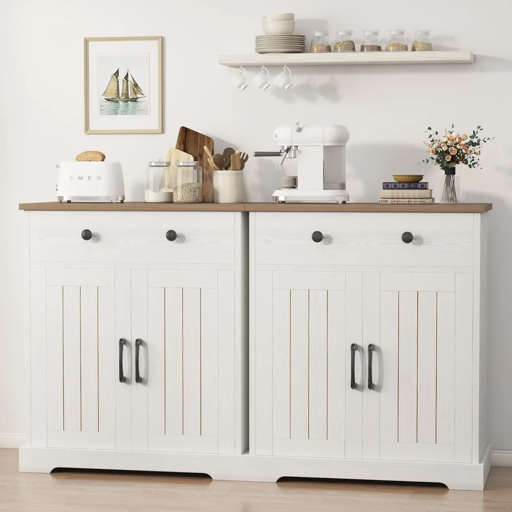 

Contemporary Buffet Cabinet with Storage, Dual Drawer and Door Coffee Bar, Floor Standing Sideboard Buffet