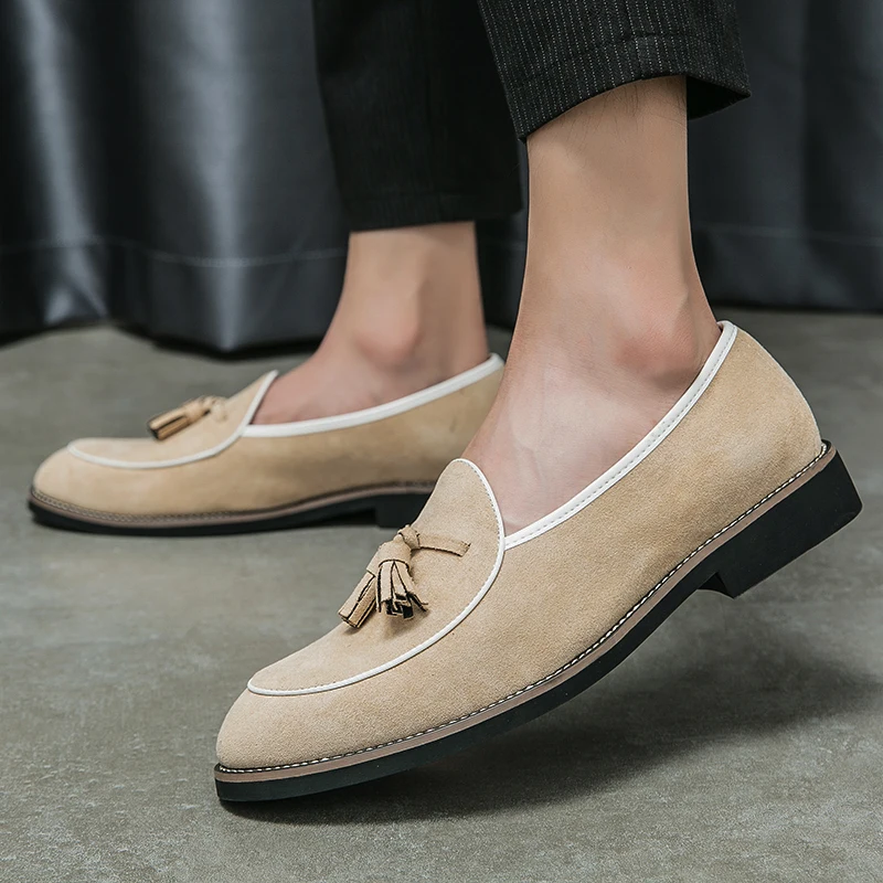 

Spring Suede Loafers Men Beige Tassel Nubuck Leather Fashion Business Breathable Casual Luxury Brand of Men Shoes Zapatos Hombre