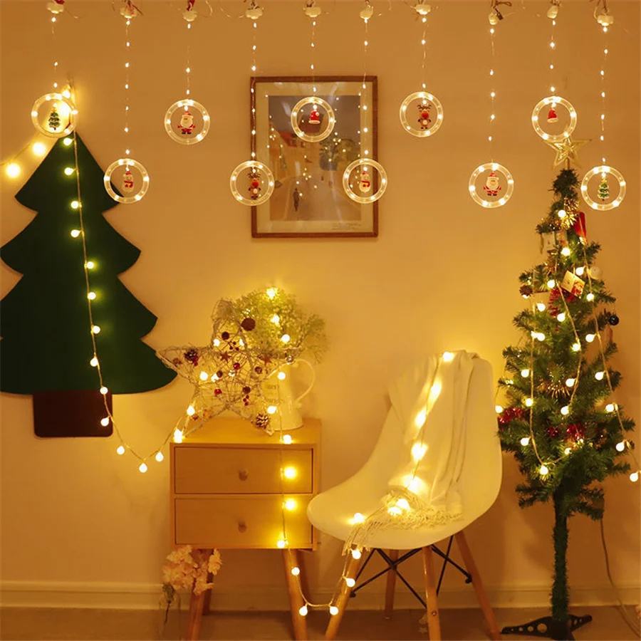 LED Elk Snowman Christmas Garland Fairy String Lights USB 3M Santa Claus Curtain Lights for Home Room Party Wedding Decoration