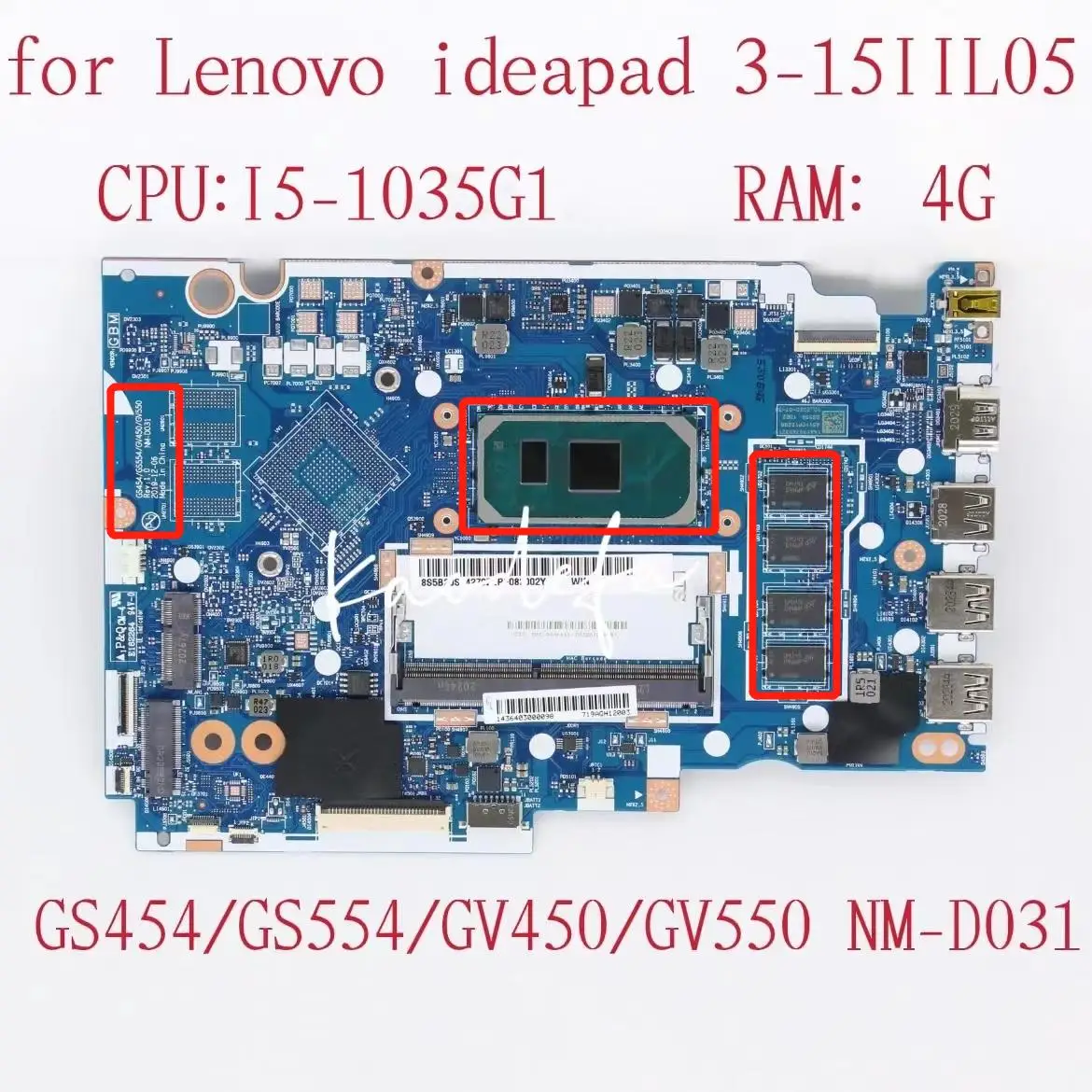 

NM-D031 for Lenovo Ideapad 3-15IIL05 Laptop Motherboard CPU:I5-1035G1 UAM RAM:4G FRU:5B20S44272 5B20S44274 5B21B36562 5B20S44275