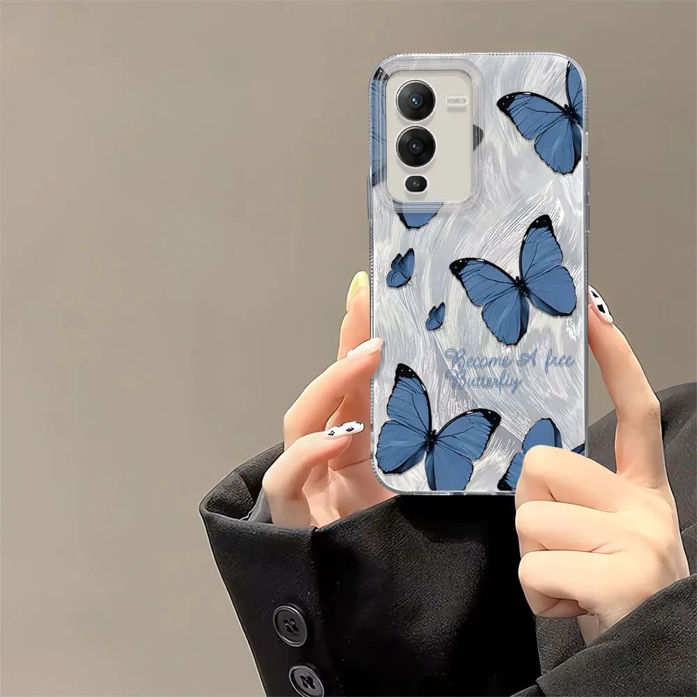 Blauwe Vlinder Patroon Imd Case Voor Vivo T3 T2x T1 U20 U10 U3x U1 Z5i Iqoo U5x U1x Schokbestendig Veren Garen Zachte Telefoon Cover Capa