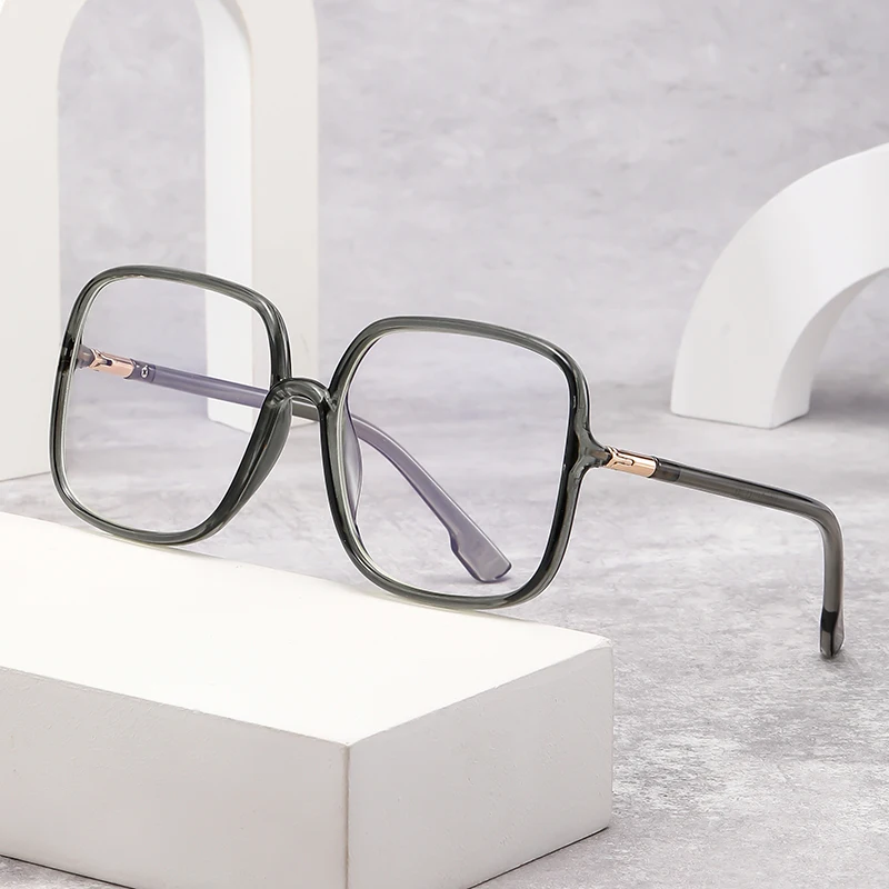 Oversized Square Anti-Blue Light Eyeglasses for Men & Women, Face-Slimming, Prescription Supported