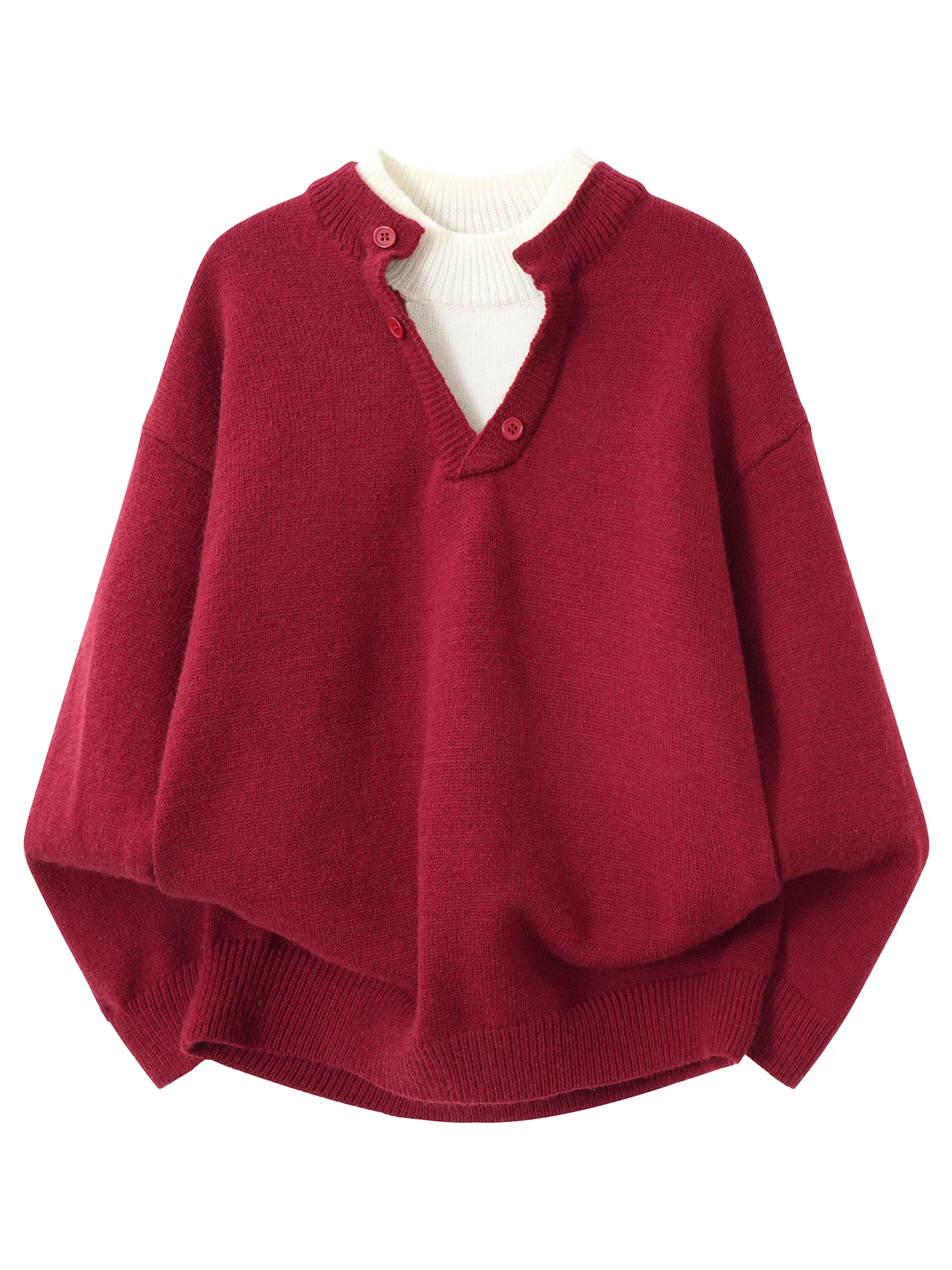 

Autumn Winter Red New Year Aosphere Men's Knitted Sweater Fake Two-Piece round Ne Student Faionable Thiened Long Sve