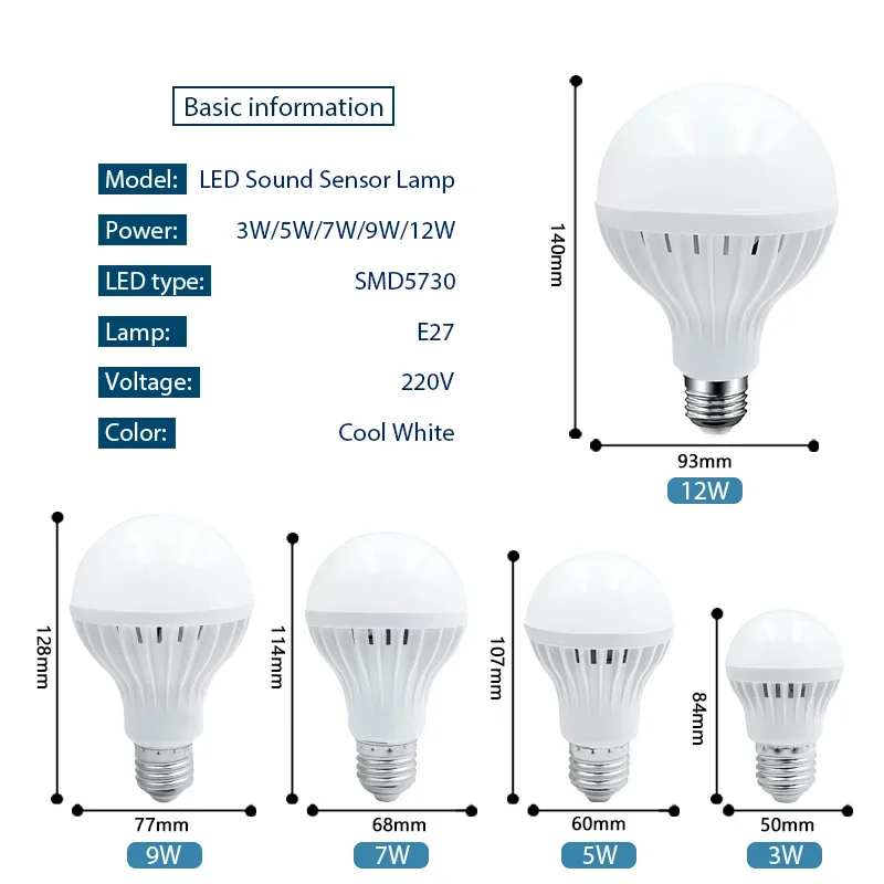 Led PIR Motion Sensor Lamp 220V 3W 5W 7W 9W 12W LED Bulb With Sound Sensor E27 Infrared Radiation Motion Detector Security Light