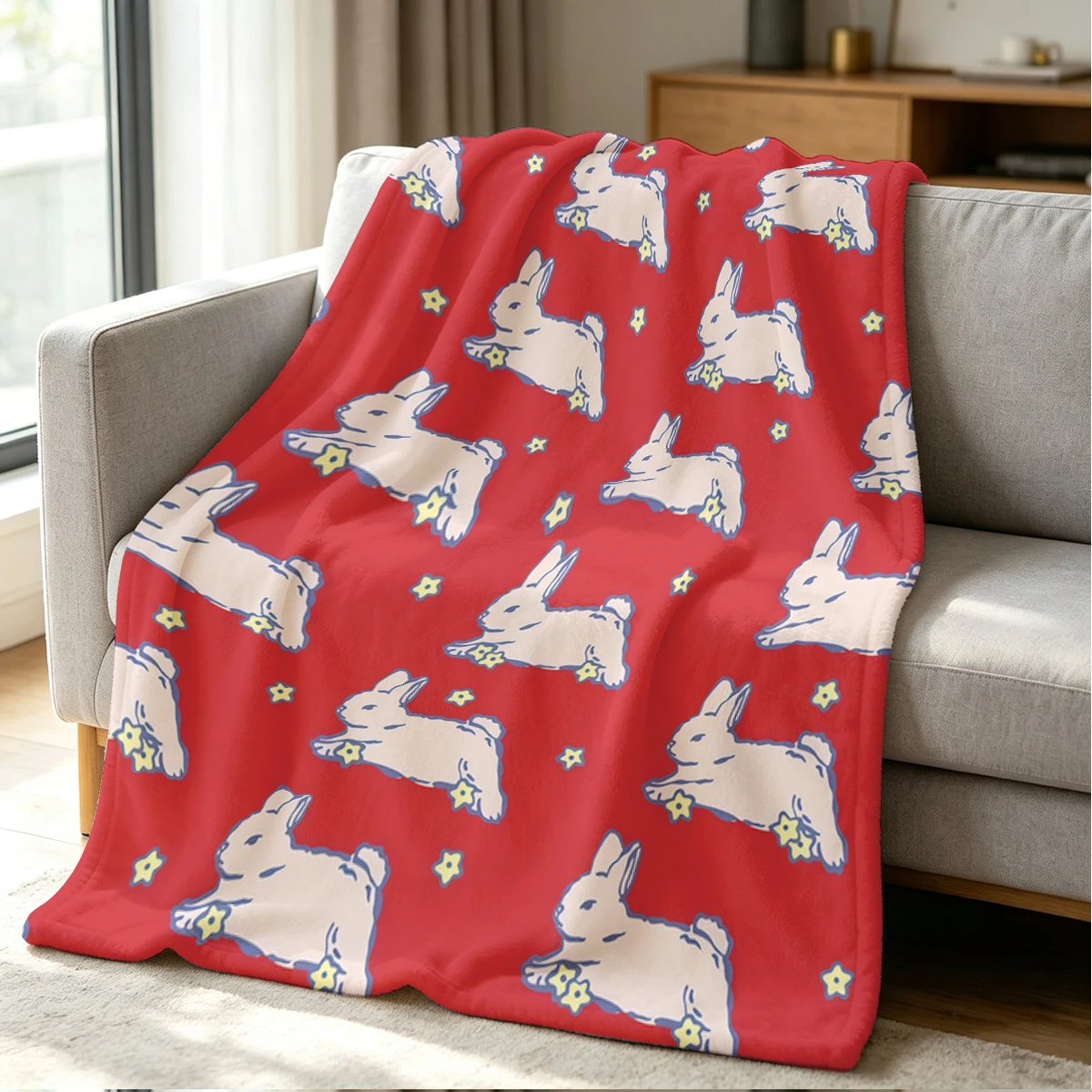 Rabbit March Blanket Soft Cozy Throw for Sofa Bed Festive Holiday Decor Gift for Kids and Adults,Lightweight and Warm