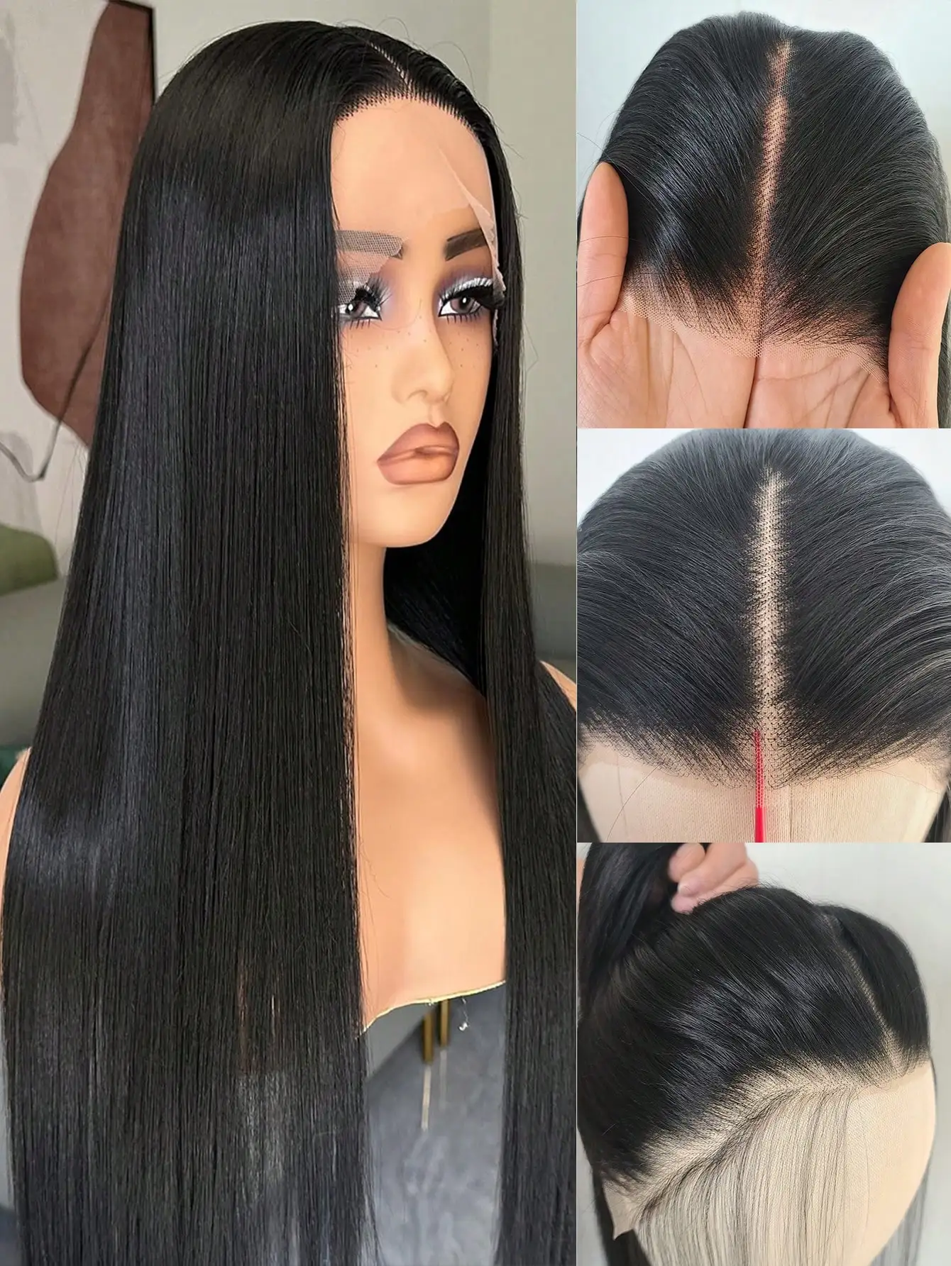 13x4 Lace Front Straight Wig for Women, Glueless Heat Resistant Synthetic Hair, 150% Density, Rose Mesh for Halloween