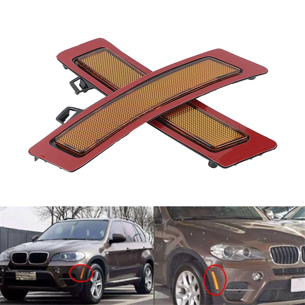 1Pair Amber Front Bumper Reflector Side Marker Lights Fit for BMW E70 X5 2011-2013 63147274433