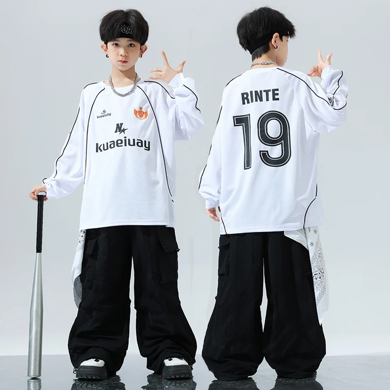 

Hip Hop Jazz Dance Costumes Loose Suit Boys Long Sleeved Shirt Cargo Pants Suit Practice Street Dance Wear Clothing DQL10256