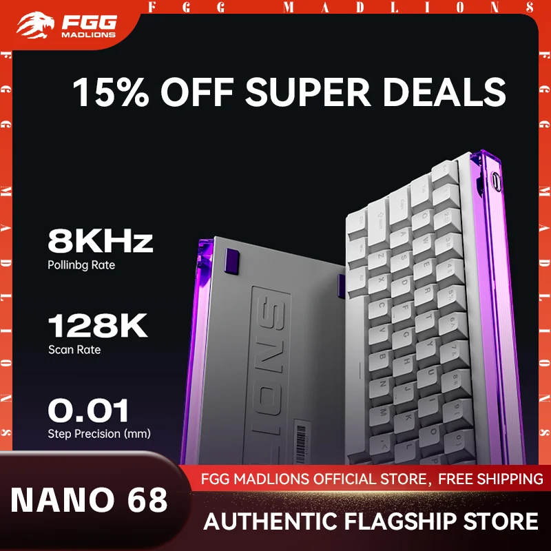 FGG MADLIONS NANO68 Mechanical Keyboard Magnetic Switch RGB Hotswap 8000HZ RT 0.01mm DSK MT Gamer Esports Keyboard