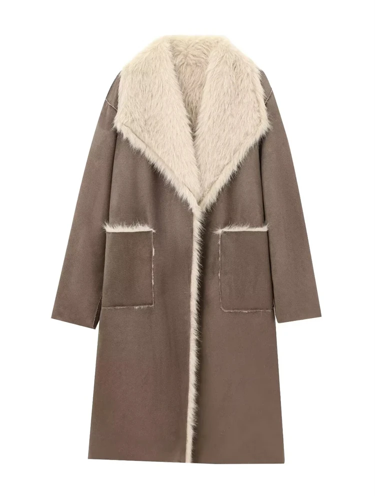KEYANKETIAN Winter New Women's Clothing Double-sided Double Pocket Decoration Lamb Wool Warm Coat Suede Long Coat Women