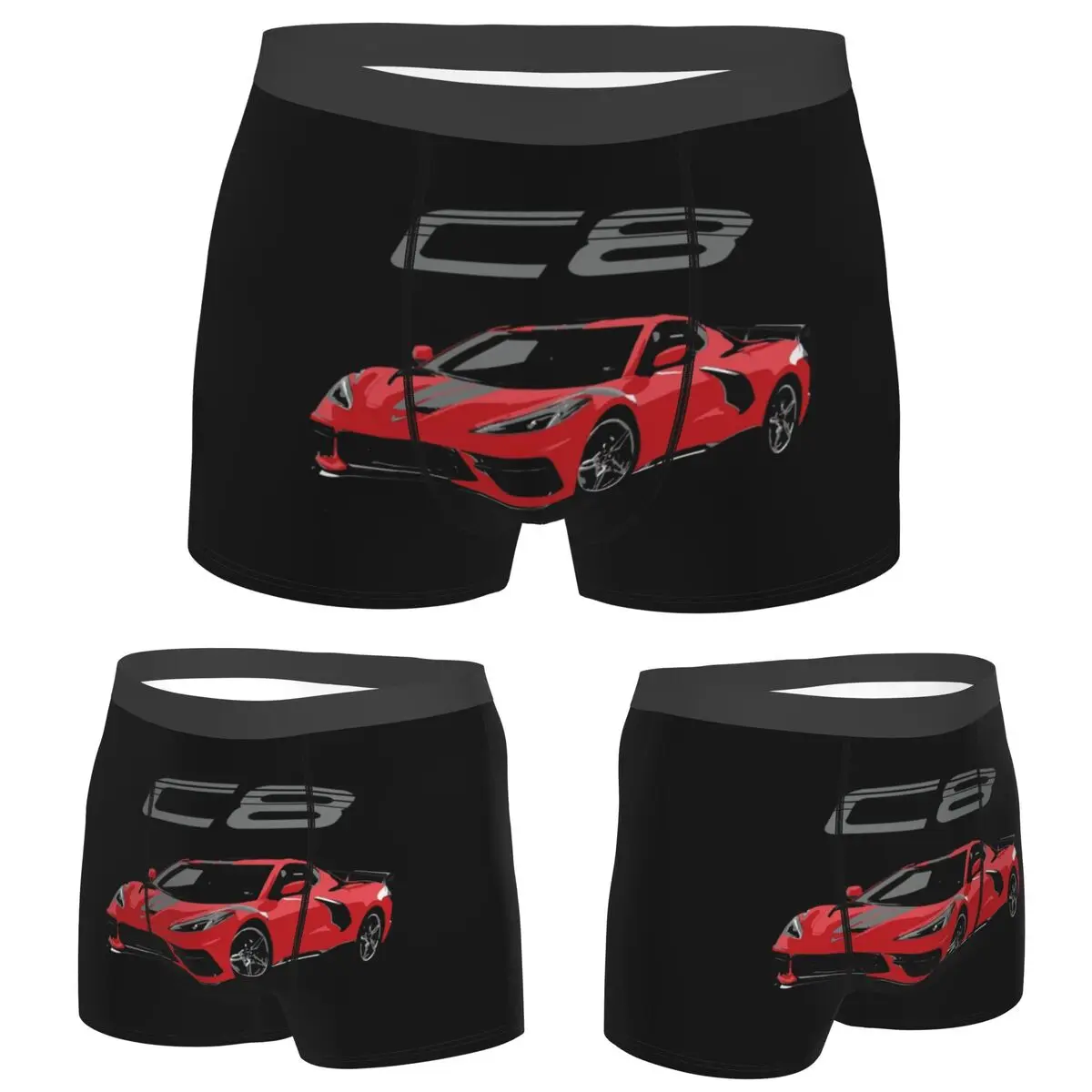 

Boxer Underpants Shorts Red Chevy Corvette C8 Mid Engine Panties Men's Breathable Underwear for Homme Man Boyfriend Gifts