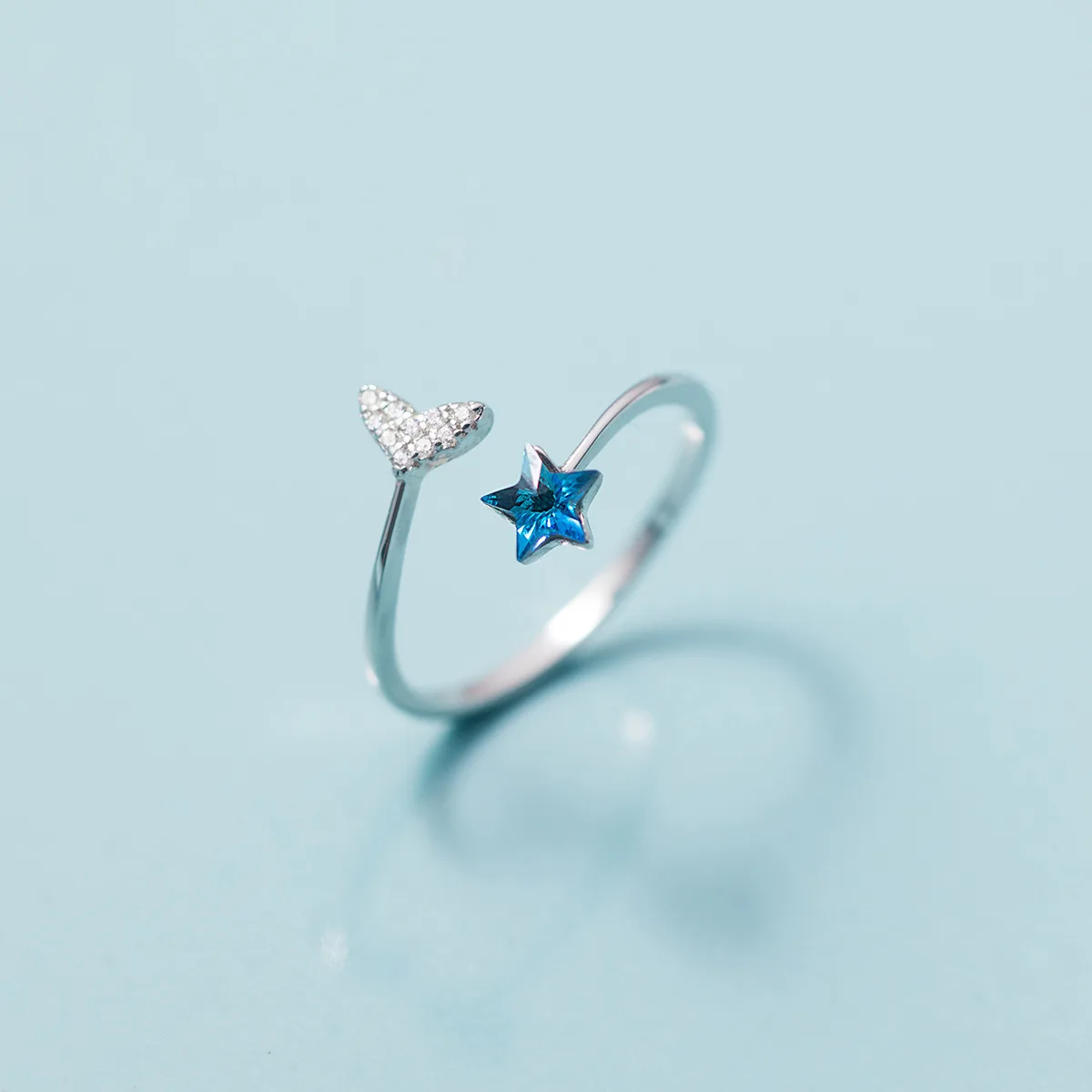 S925 Sterling Silver Crystal Star Fish Tail Rings For Women Grils Simple Cute Party Ring Anillos Mujer Fine Jewelry Wedding Gift