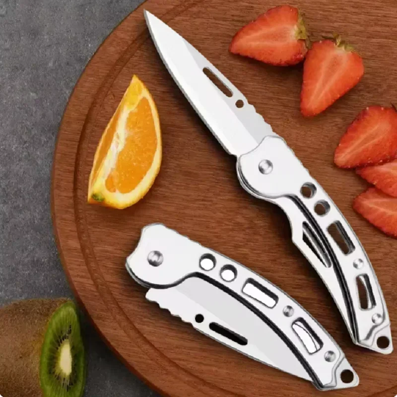 2PCS Stainless Steel EDC Folding Knife Outdoor Camping Survival Tactical Hunting Self-defense Knives Keychain Fruit Pocket Knife