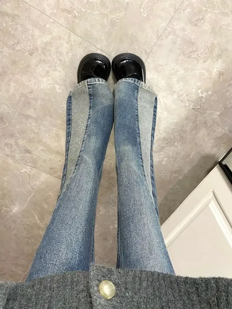 Flare กางเกงยีนส์ผู้หญิงเซ็กซี่ Paneled ความงามฤดูร้อน Lady Vintage กางเกงเอวสูง Feminino All-match เกาหลีสไตล์เรียบง่ายทุกวัน