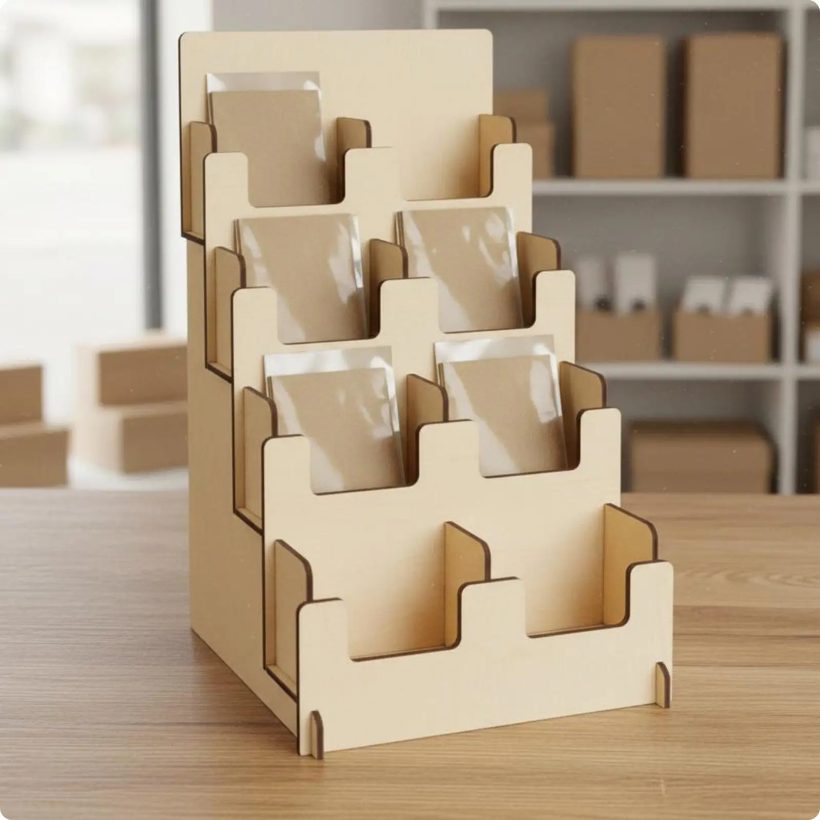 4-Tier Sticker Holder Easy to See Step Display Shelf Space-Saving for Countertop