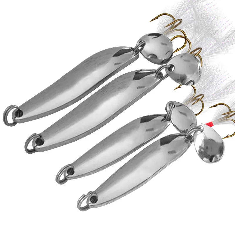 1pcs 5g 7g 10g 13g Metal Silver Sequins Fishing Lures Spoon Lure Hard Baits With Feather Bass Sea lures Wobbles Fishing Tackle