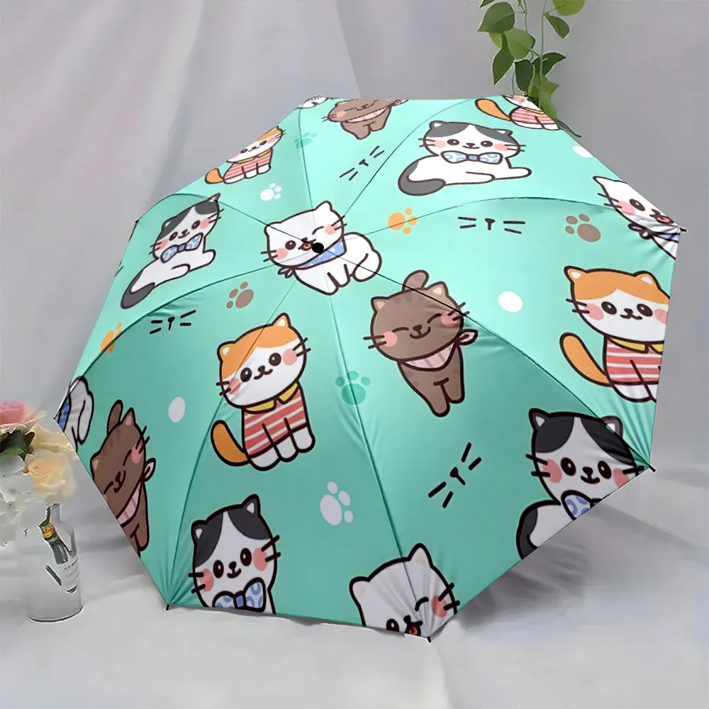 1PC Cute Cat-Patterned Umbrella for Rainy Days Print 8 Iron Ribs Folding Umbrella Auto-Open Fashion Sunshade