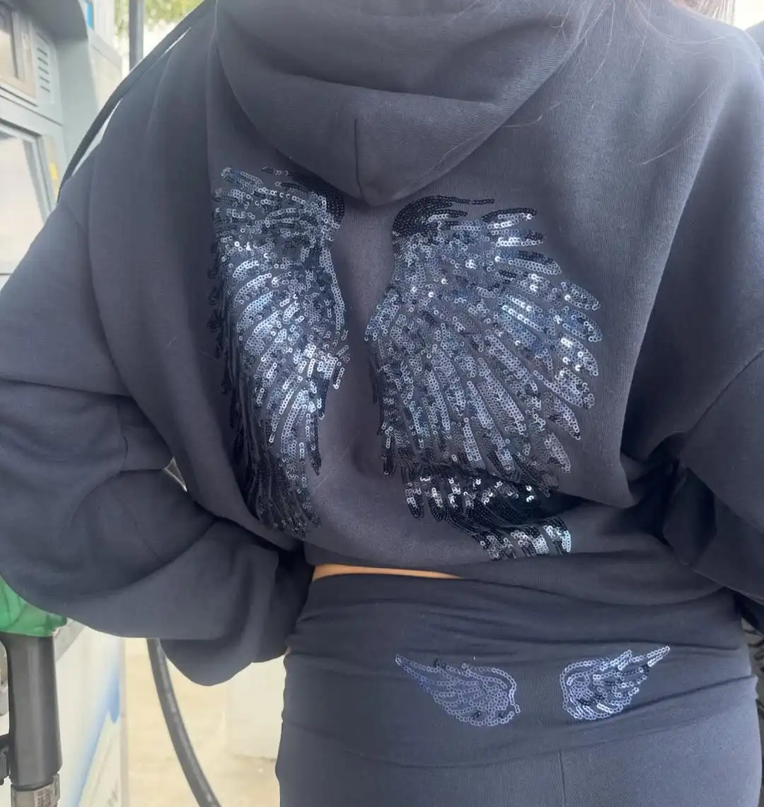 American Fashion Sequin Angels Wings Hoodies Women Loose Long Sleeve Pullovers Grunge Sweatshirt Women Clothes