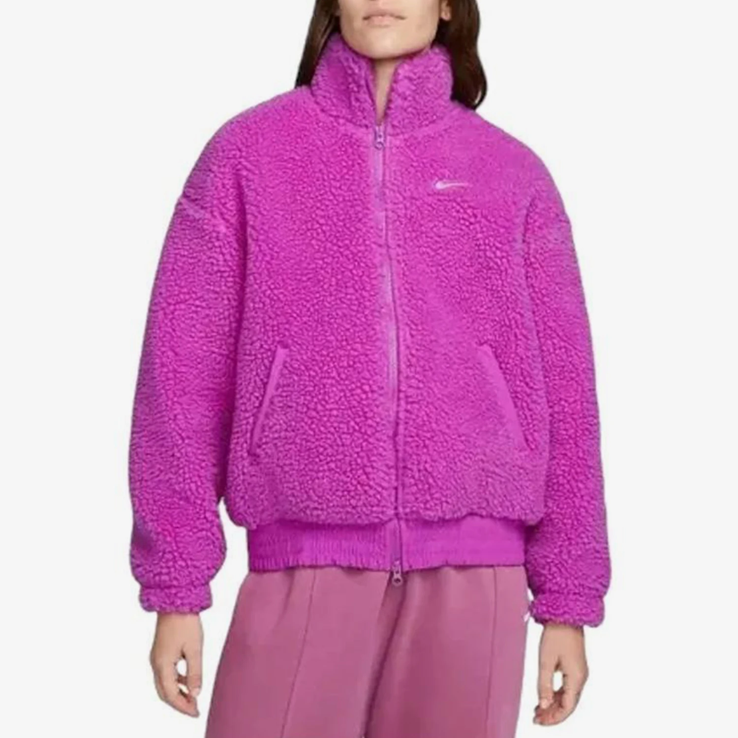 nike-official-authentic-winter-women's-stand-collar-short-lambswool-loose-coat-dr5629-551