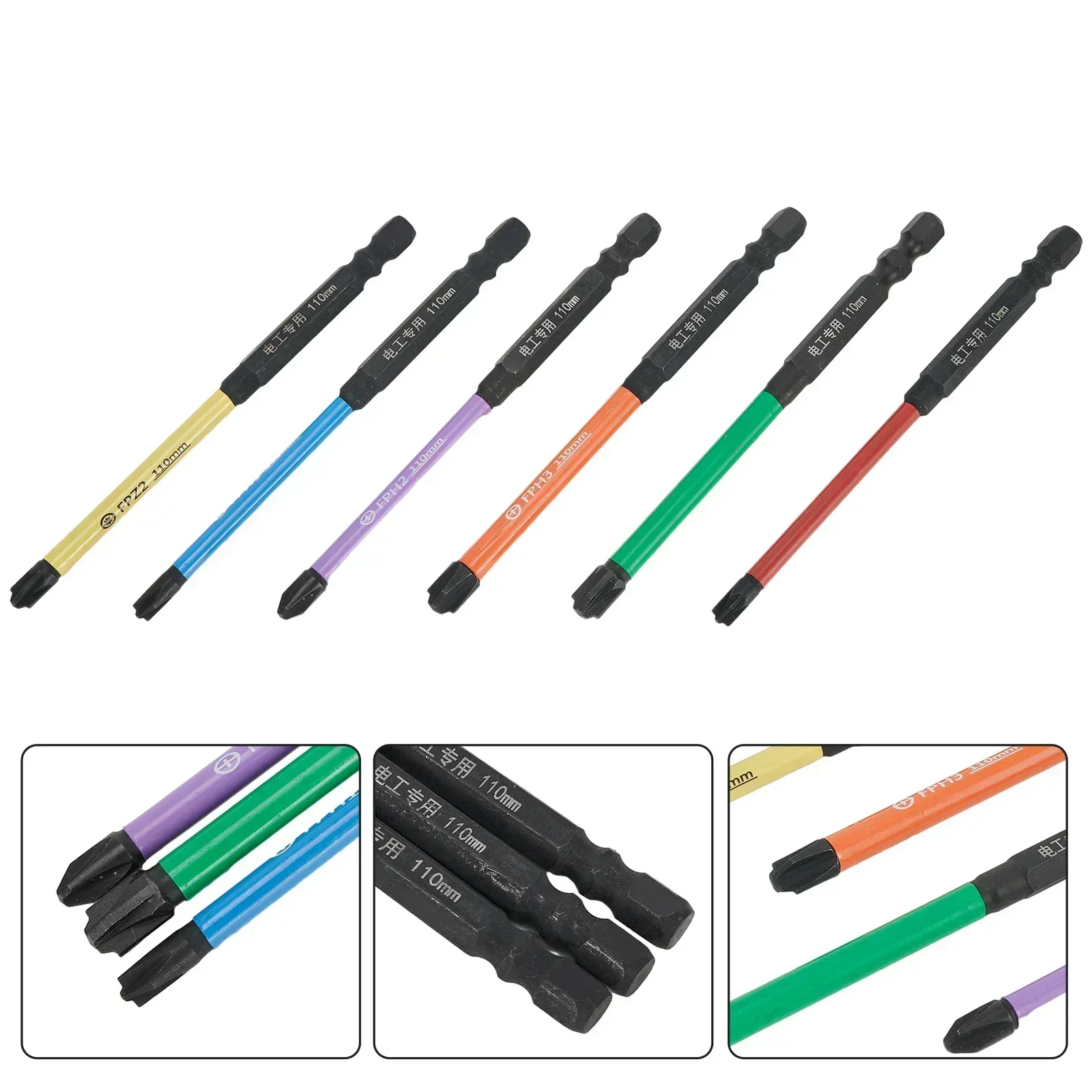 6pcs 110mm Magnetic Special Slotted Cross Screwdriver Bit For Electrician PH1 PH2 PH3 Cross Screwdriver Bit Power Tools