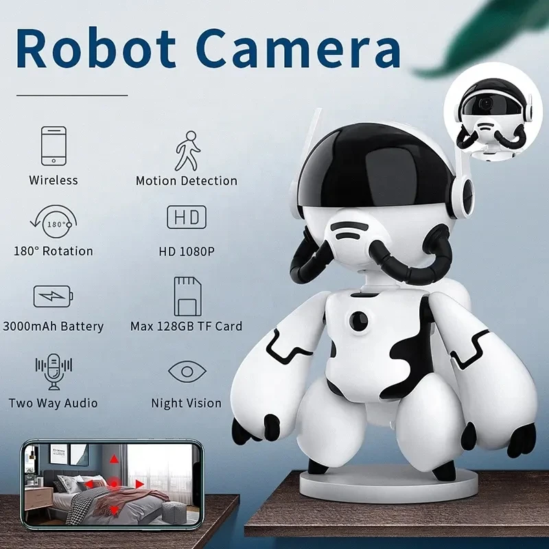 Nowa kamera 1080P Robot do domu kamera internetowa IP Wifi bezprzewodowa kamera ochrony dla dzieci z noktowizorem dwukierunkowa redukcja szumów