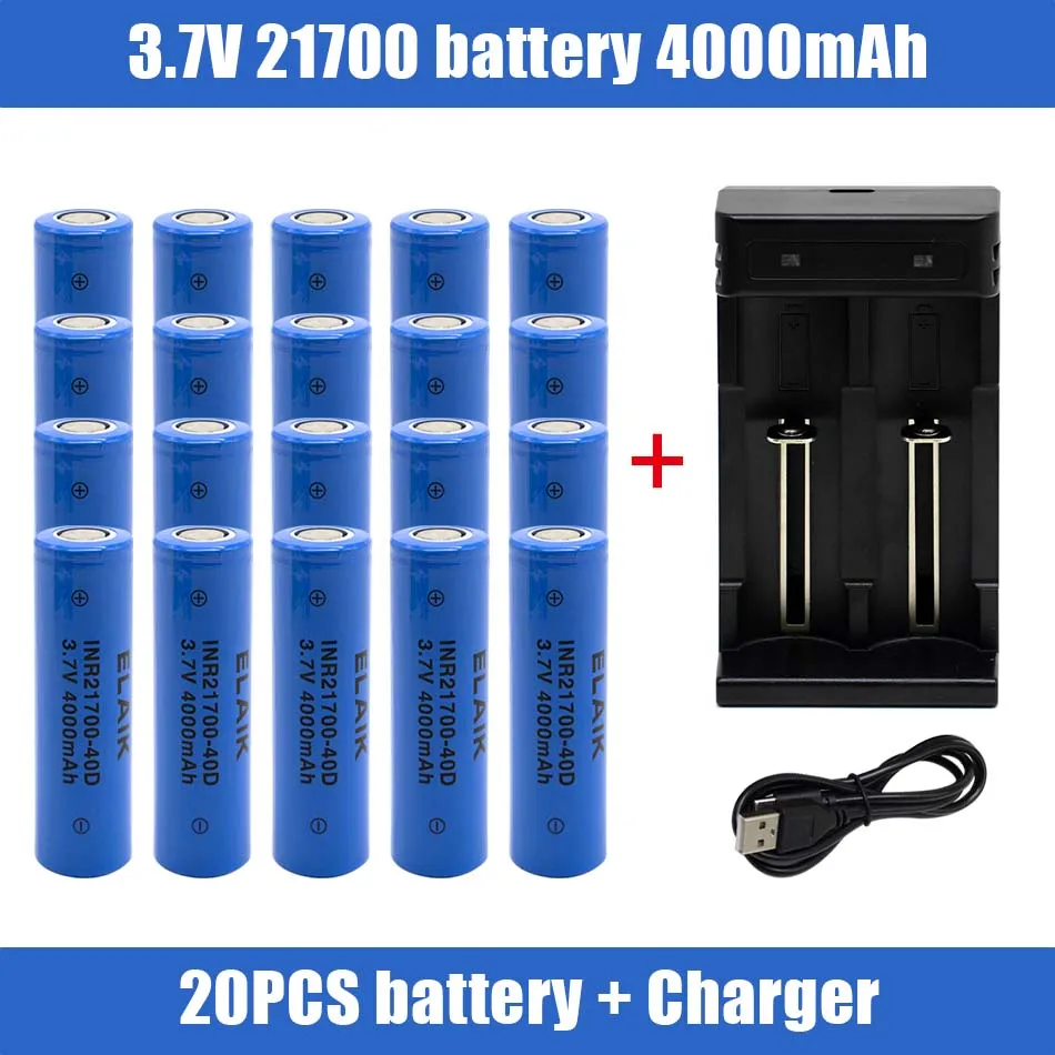 INR21700 4000mAh 3.7V rechargeable lithium-ion battery with low internal resistance and wide application range,with charger