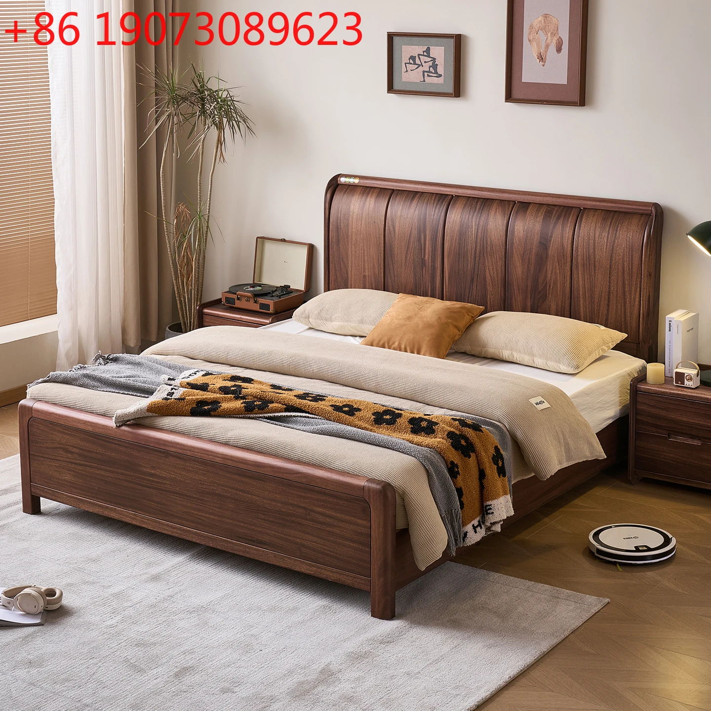 

Imported North American black walnut solid wood bed Chinese full solid wood high PC and console game bedroom double bed