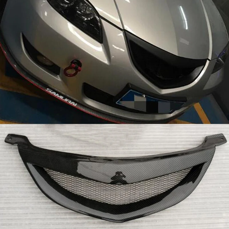 FOR Mazda 3 Car Grills OLD Mazda3 Front Bumper Grille Trim Protective Cover ABS Carbon Fiber Decorative Accessories M3 2006-12