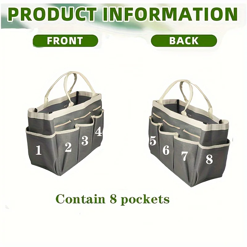 Large Capacity Garden Tool Bag Portable Tote Gray Oxford Fabric Stand Wear-Resistant Multi-Purpose Belt Multiple Pockets