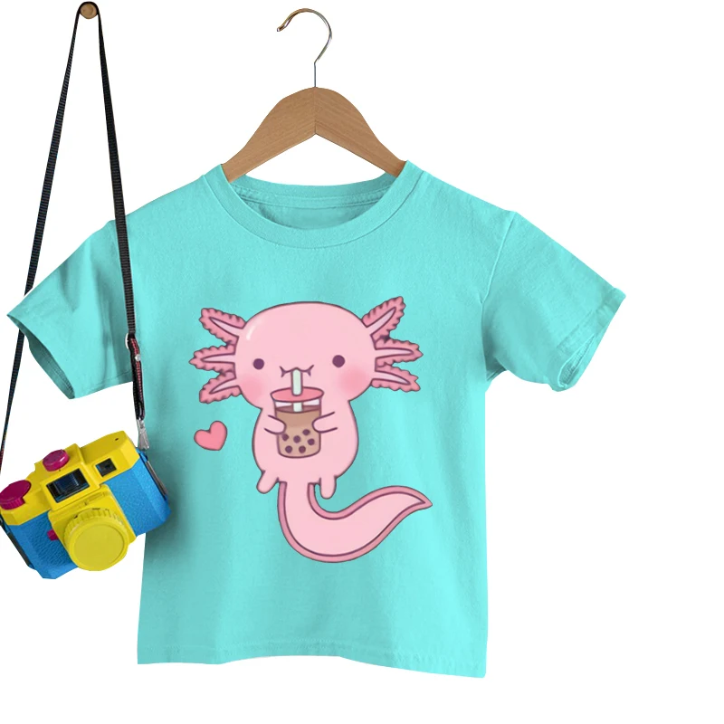 

Axolotl Print Children T-shirt Summer Kids Boys Girls Fashion Casual Cartoon T-shirt Round Neck Solid Color Short Sleeve T-shirt