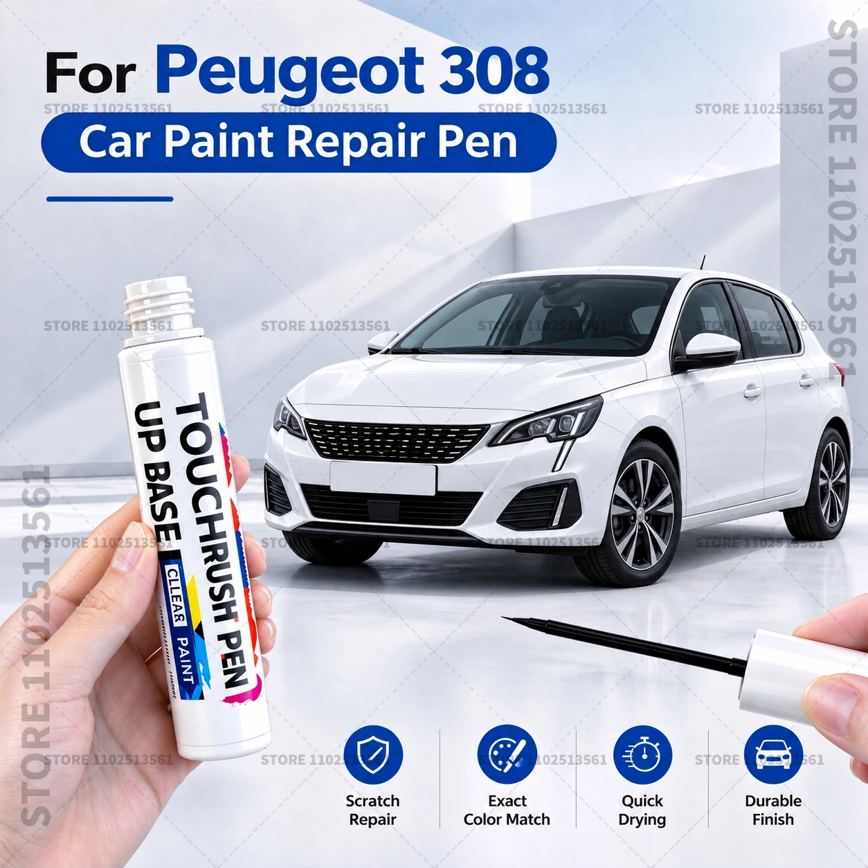 For Peugeot 308 White Blalck Car Scratch Remover Paint Pen Touch Up Marker for Auto Body Repair Door Bumper Fender Accessories