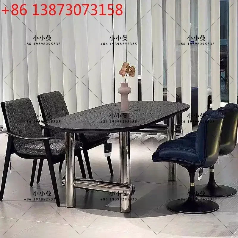 Black dining table and chair combination household living room stainless steel legs dining table high-end dining table
