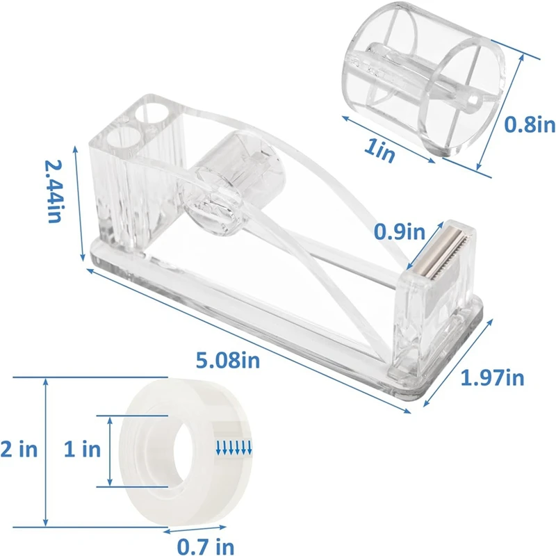Dozownik taśma akrylowa, dozownik przezroczysta taśma biurowego, antypoślizgowy uchwyt dyspenser do taśmy do jednorazowego dozowania